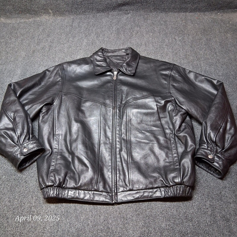 Roundtree & Yorke Leather Bomber Jacket Men Size XL Black Full Zip VERY NICE
